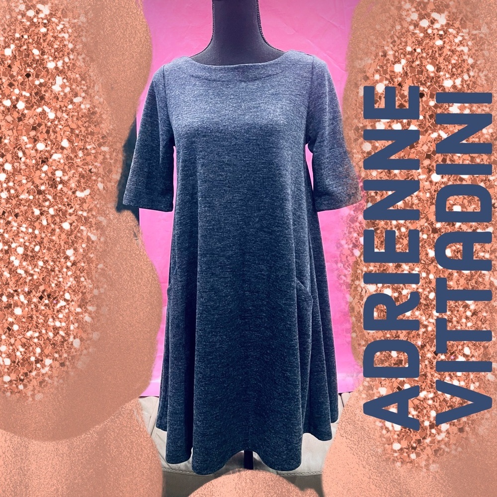Adrienne Vittadini Navy Blue Heather Shift Dress Size Small